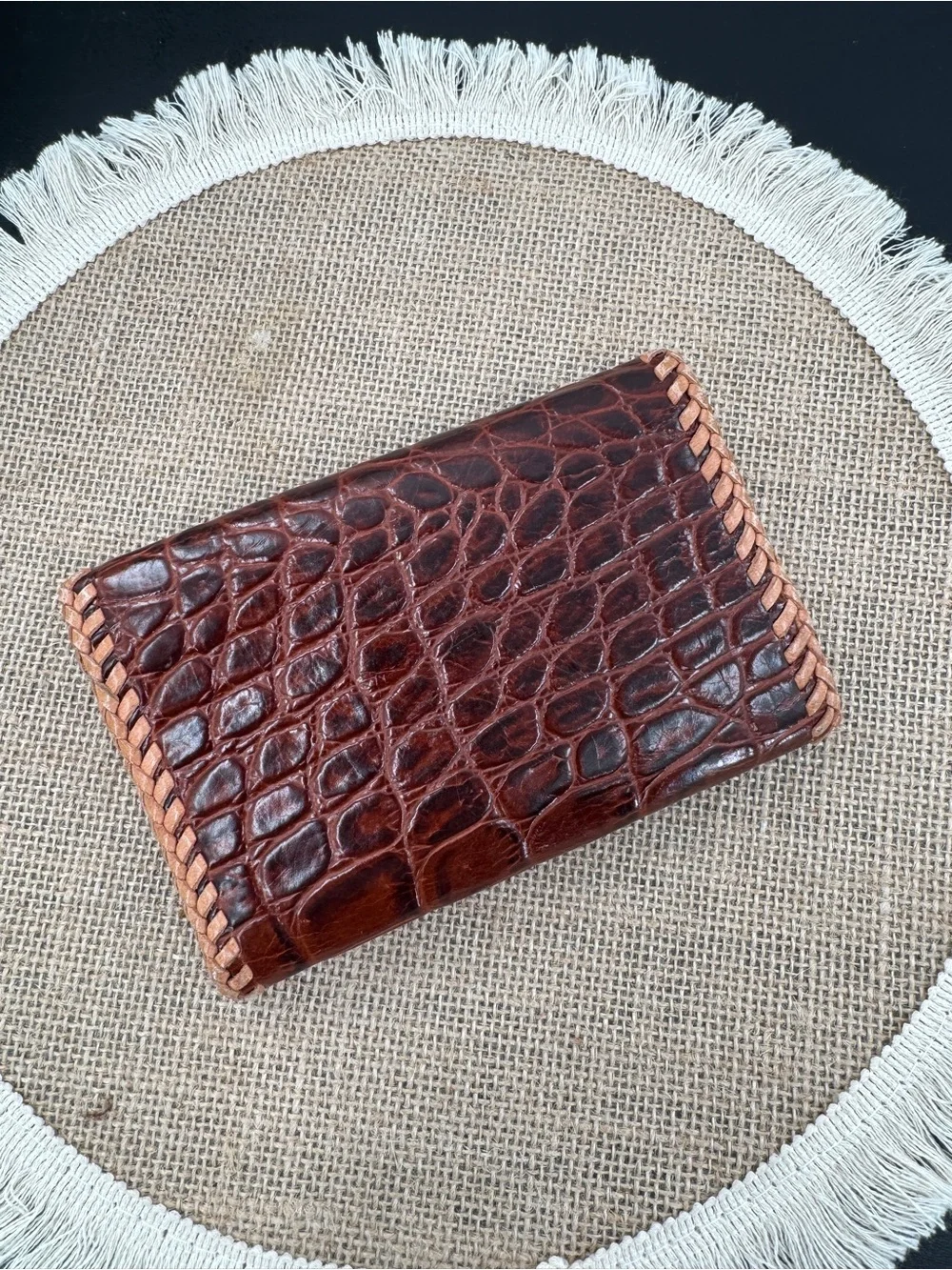 Vintage Genuine Alligator Crocodile Skin Trifold Wallet Coin Purse Whipstitch